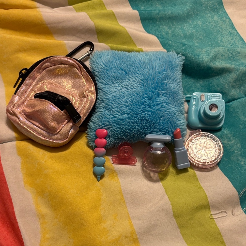 American Girl Shimmering Pink Backpack and Blue Pillow Set